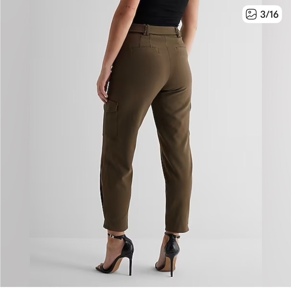 Express Olive Green Belted Cargo Pants - Picture 2 of 8